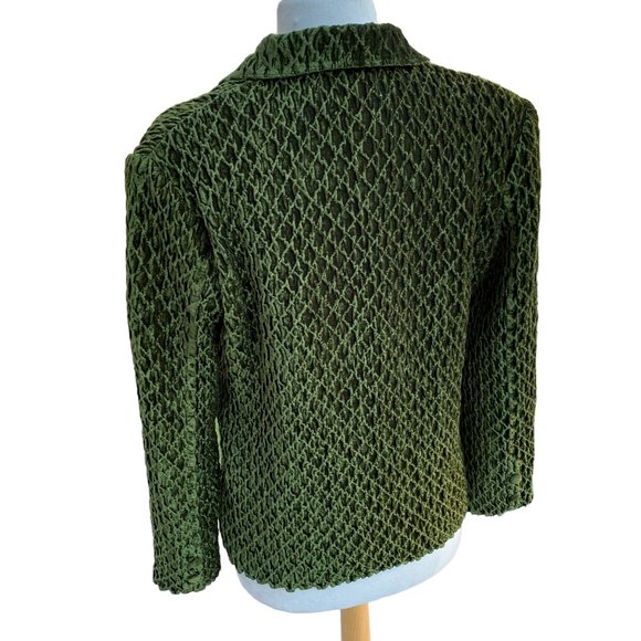 Great Cavalier Dark Green Crushed Velvet Crinkle Diamond Pattern Button Blazer-M - Picture 10 of 15